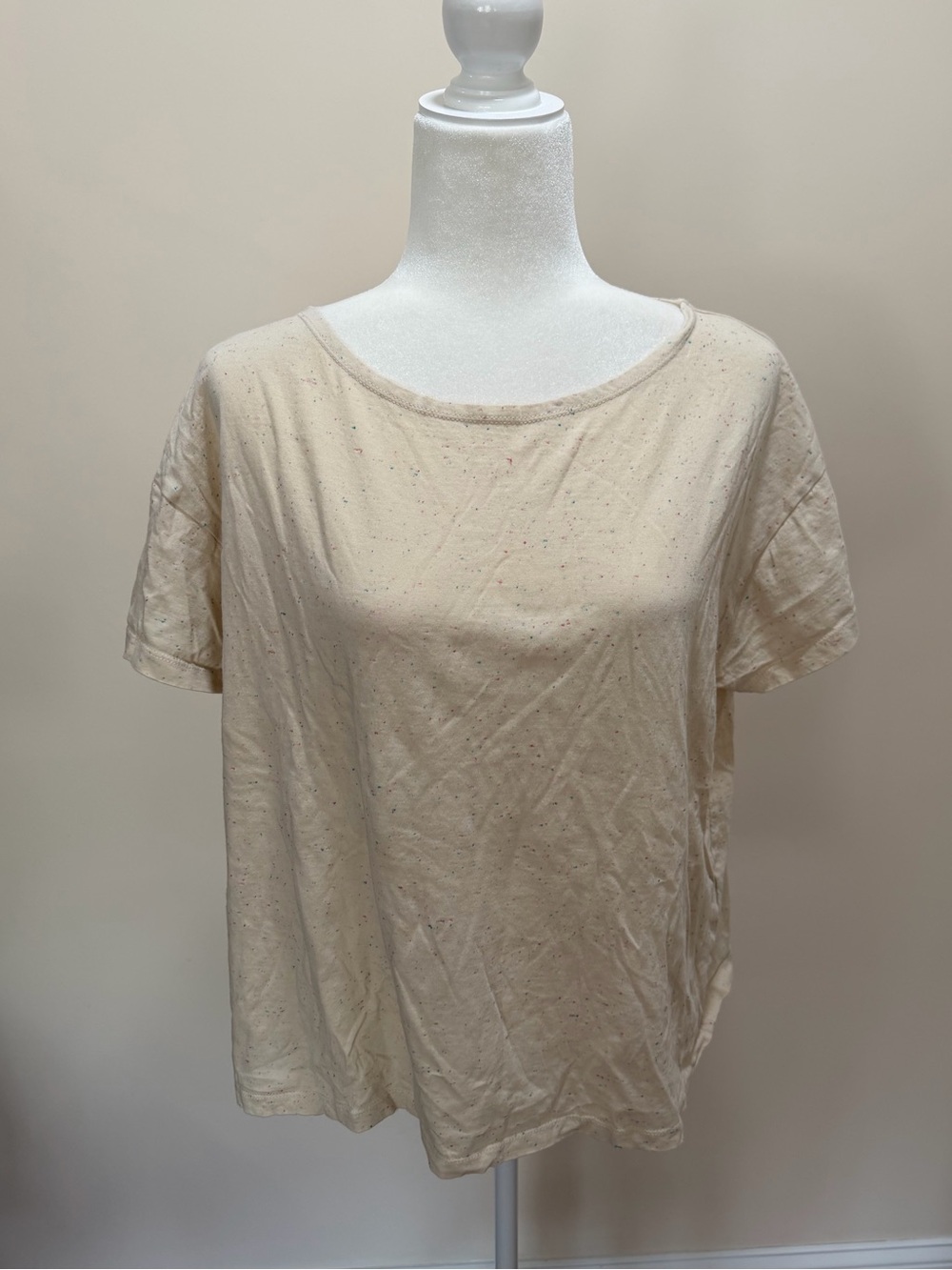 Gudrun Sjoden Beige Speckled Organic Cotton Short Sleeve Tee Top Sz. L